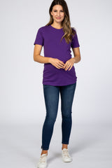 Purple Crew Neck Short Sleeve Maternity Top