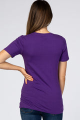 Purple Crew Neck Short Sleeve Maternity Top