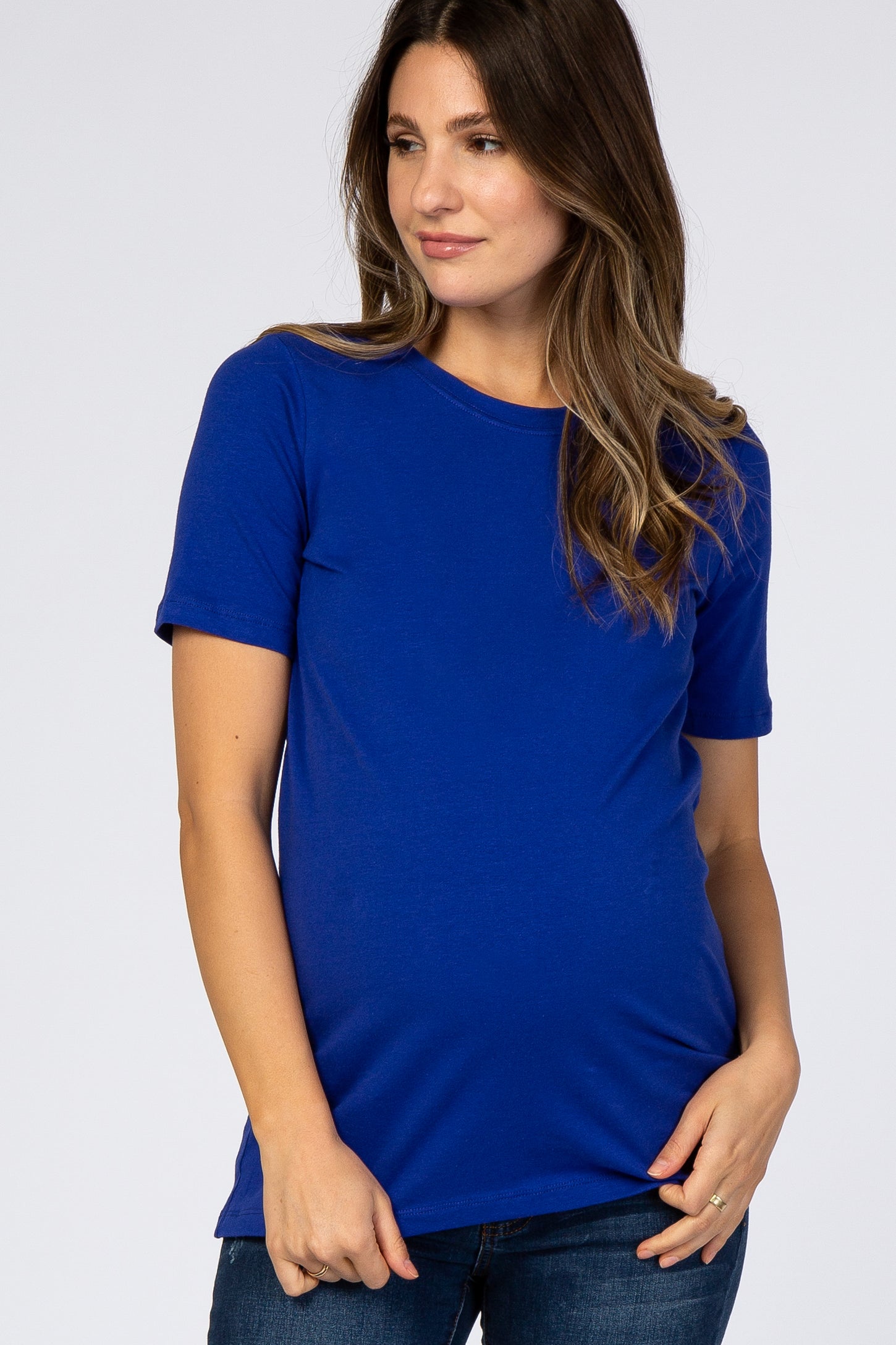 Royal Blue Crew Neck Short Sleeve Maternity Top