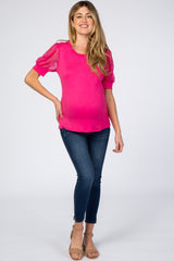 Fuchsia Mesh Sleeve Maternity Top