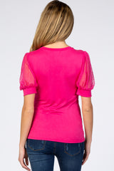 Fuchsia Mesh Sleeve Maternity Top