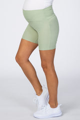 Mint Ribbed Maternity Biker Shorts