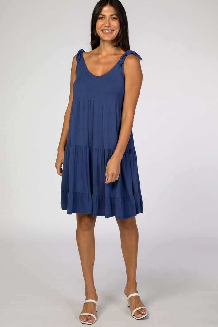 Denim Blue Tiered Tie Sleeve Dress
