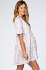 Taupe Animal Print Ruffle Sleeve Maternity Dress