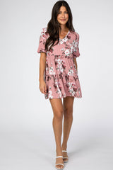 Pink Floral Flounce Sleeve Maternity Dress