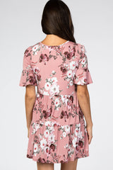 Pink Floral Flounce Sleeve Dress