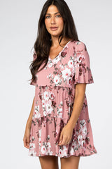 Pink Floral Flounce Sleeve Dress