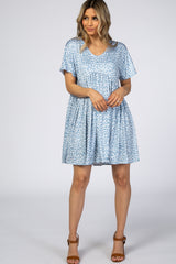 Blue Animal Print Short Sleeve Dress