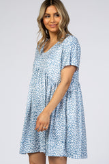 Blue Animal Print Short Sleeve Dress