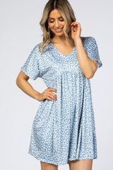 Blue Animal Print Short Sleeve Dress