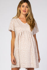 Taupe Animal Print Short Sleeve Maternity Dress