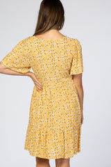 Yellow Floral Button Front Maternity Dress