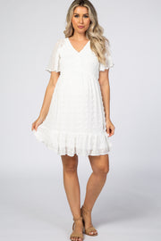 White Swiss Dot Smocked Maternity Dress