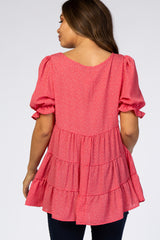 Pink Chiffon Dotted Tiered Bubble Sleeve Maternity Top