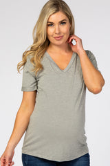 Heather Grey V-Neck Cuff Sleeve Maternity Top