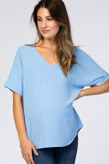 Light Blue V-Neck Maternity Blouse