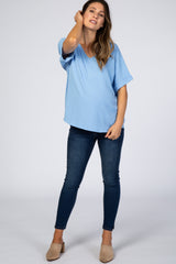 Light Blue V-Neck Maternity Blouse