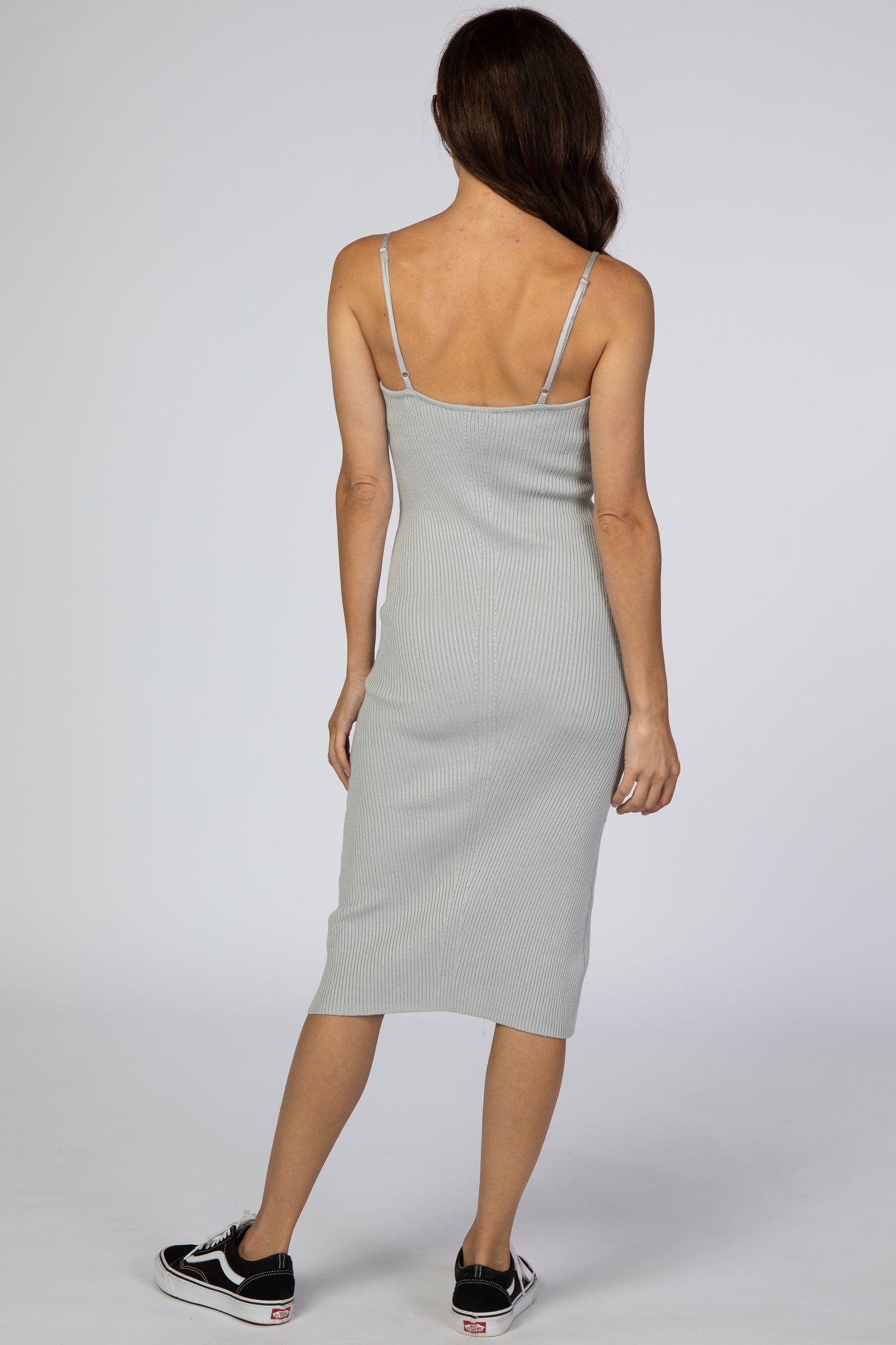 Grey Fitted Knit Midi Dress