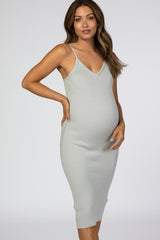 Grey Fitted Knit Maternity Midi Dress