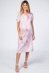 Lavender Tie Dye Short Sleeve Maternity Midi Dress