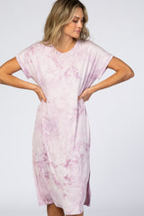 Lavender Tie Dye Short Sleeve Midi Dress