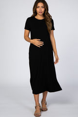 Black Side Slit Maternity Midi Dress
