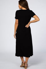 Black Side Slit Maternity Midi Dress