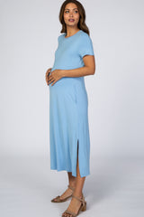 Light Blue Side Slit Maternity Midi Dress