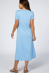 Light Blue Side Slit Maternity Midi Dress