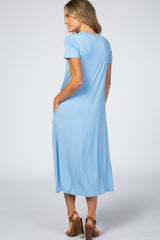 Light Blue Side Slit Midi Dress