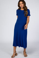 Royal Blue Side Slit Maternity Midi Dress