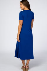 Royal Blue Side Slit Maternity Midi Dress