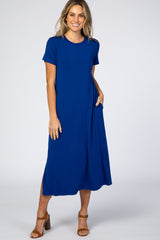 Royal Blue Side Slit Maternity Midi Dress