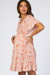 Coral Floral Smocked Ruffle Maternity Dress