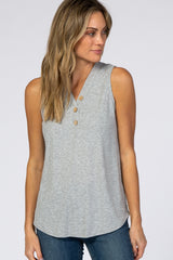 Heather Grey Ribbed Button Accent Maternity Top