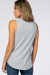Heather Grey Ribbed Button Accent Maternity Top