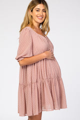 Mauve Chiffon Swiss Dot Tiered Maternity Dress