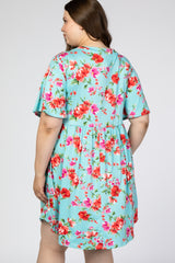 Aqua Floral Printed Maternity Plus Dress