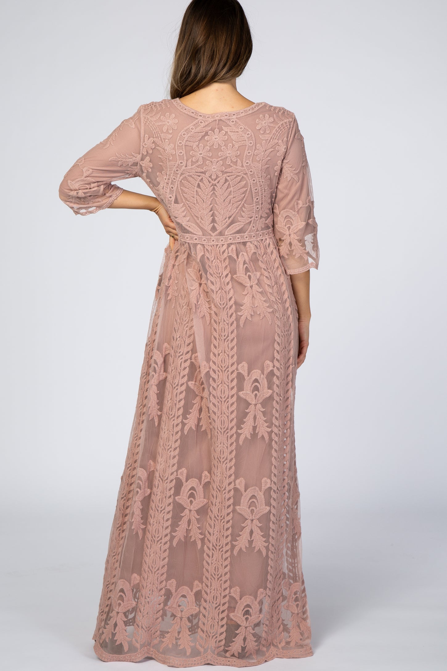 Light Pink Crochet Overlay Maternity Maxi Dress