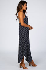 Black Striped Cross Back Maxi Dress