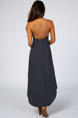 Black Striped Cross Back Maxi Dress