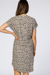 Taupe Animal Print V-Neck Maternity Dress