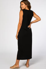 Black Sleeveless Side Slit Maternity Maxi Dress