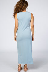 Light Blue Sleeveless Side Slit Maternity Maxi Dress