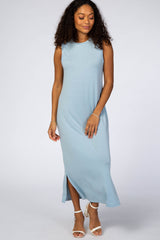 Light Blue Sleeveless Side Slit Maxi Dress