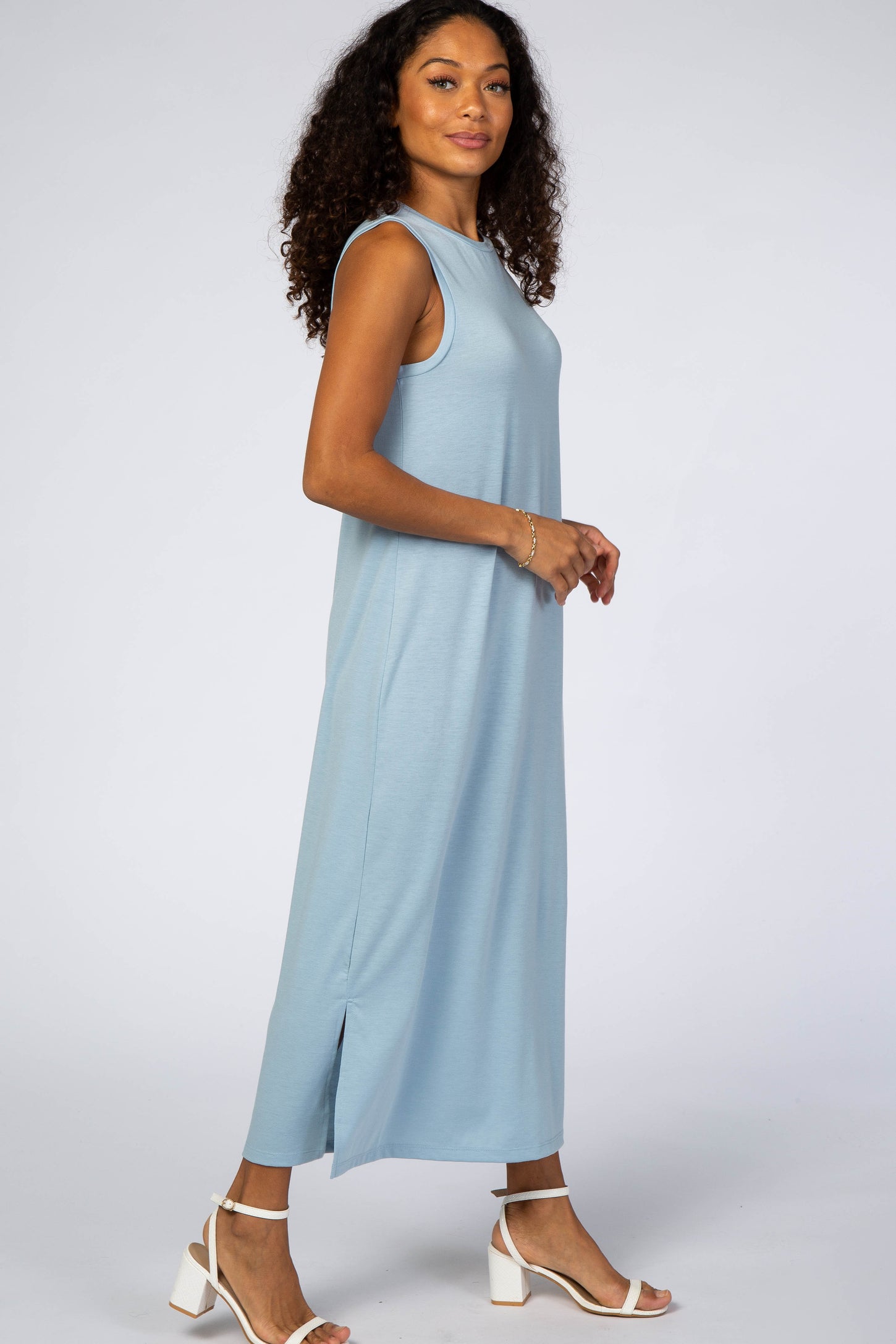 Light Blue Sleeveless Side Slit Maxi Dress