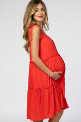 Red Dot Swiss Shoulder Tie Maternity Dress