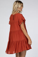 Rust Tiered Ruffle Sleeve Dress