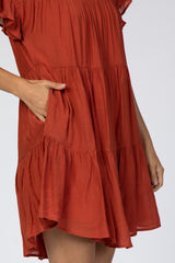 Rust Tiered Ruffle Sleeve Dress