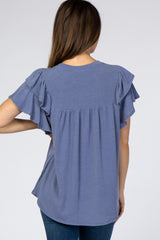 Blue Tiered Ruffle Sleeve Maternity Top